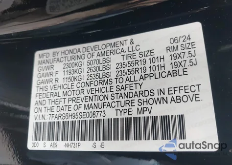 2025 Honda Cr-V Hybrid Sport Touring from USA, damaged, VIN 7FARS6H95SE008773